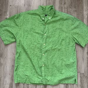 True Grit Button-Up Shirt Men's L Green Floral Tropical Short Sleeve